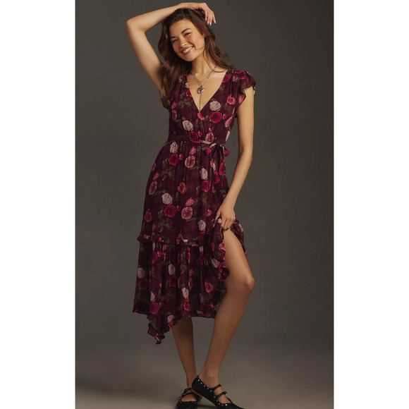 NWT PAIGE Terrazza Floral Silk Midi Dress - Size 10 - Picture 1 of 7